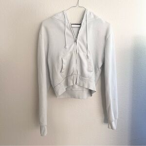 Brandy Melville white light gray jacket zipper with hood and pockets one size
